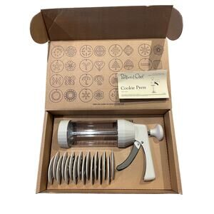 Pampered Chef Cookie Press 1525 with 16 Design Discs and Easy Clean Handle